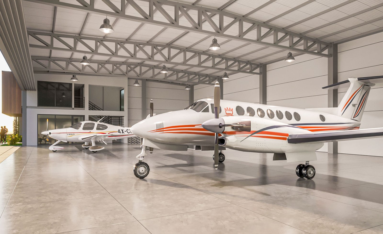 Executive jet in a private hangar